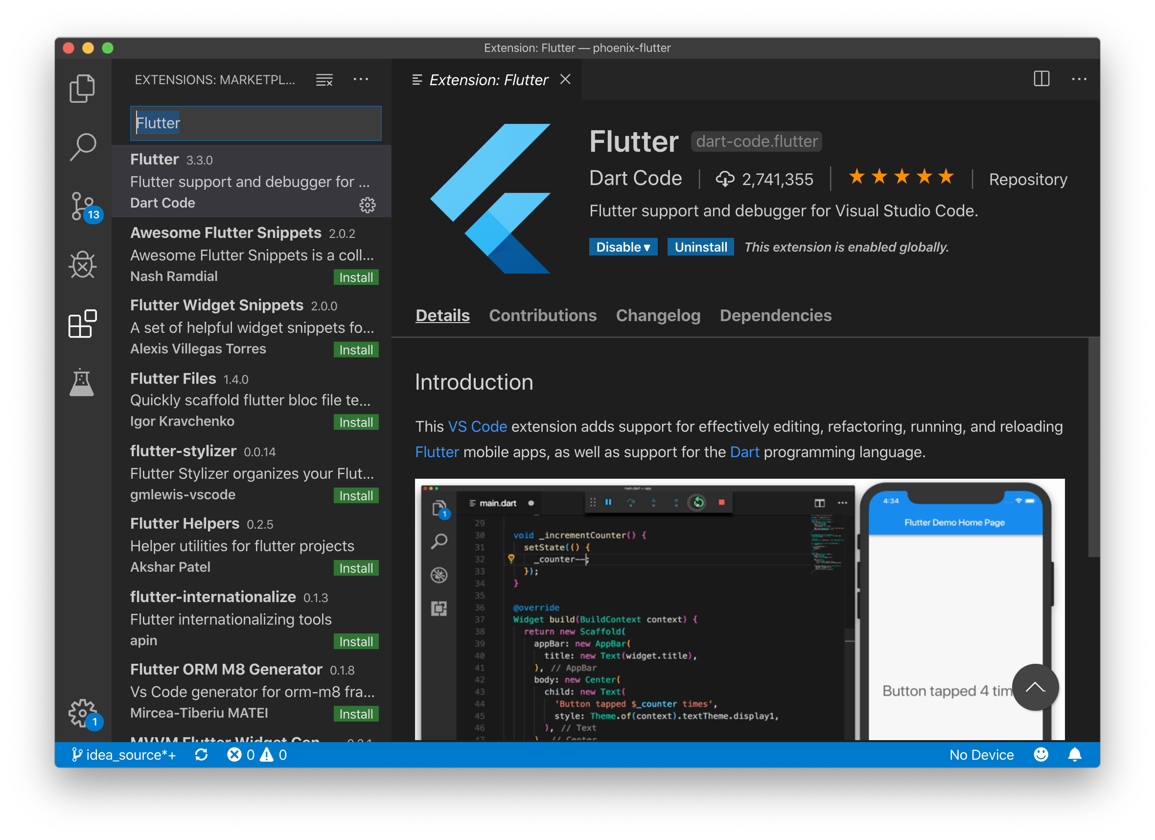 VSC Flutter plugin
