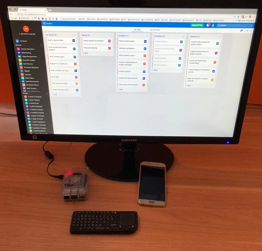 Kezmo running on a monitor connected to a Raspberry Pi