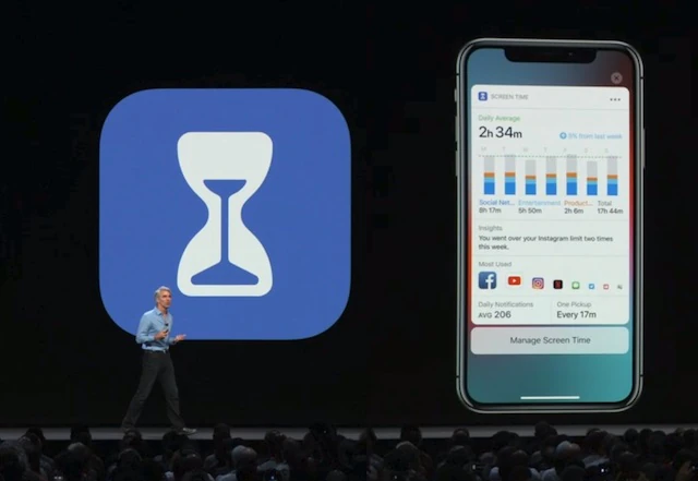 The Screen Time API icon beside an iPhone showing Screen Time settings