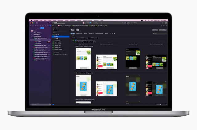 The Xcode Cloud build dashboard on a MacBook