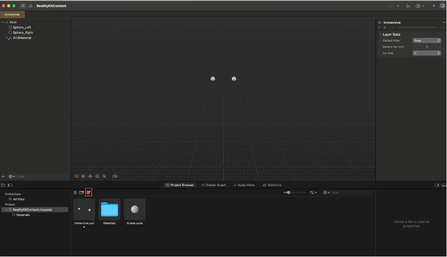 Reality Composer Pro with the default scene open