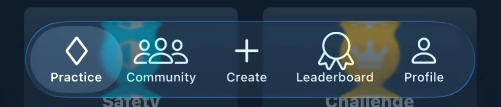 DrillRoom's tab bar rendered in the iOS 26 LiquidGlass style