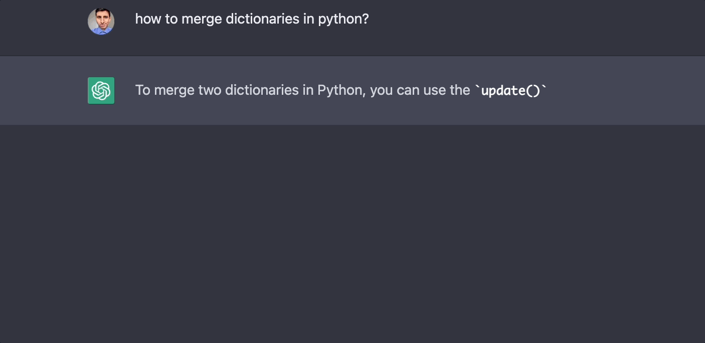 An AI assistant answering a coding question in a chat interface