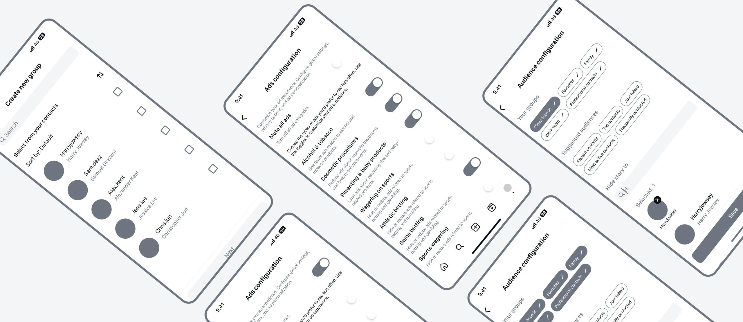 Wireframes of the proposed Instagram screens