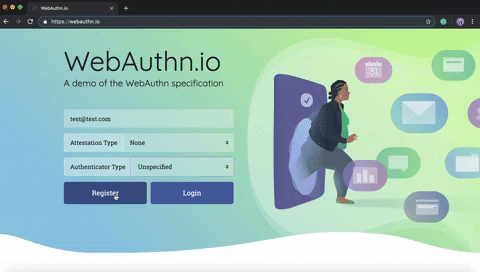 Signing in on the WebAuthn.io demo site with a security key