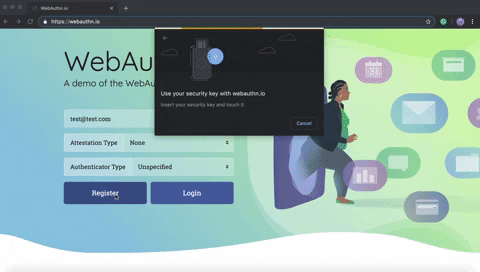 The WebAuthn.io demo site after a completed sign-in