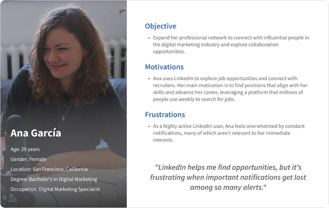 The Ana García user persona used in the study