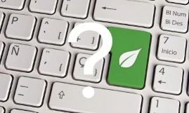 A green leaf printed on a computer key