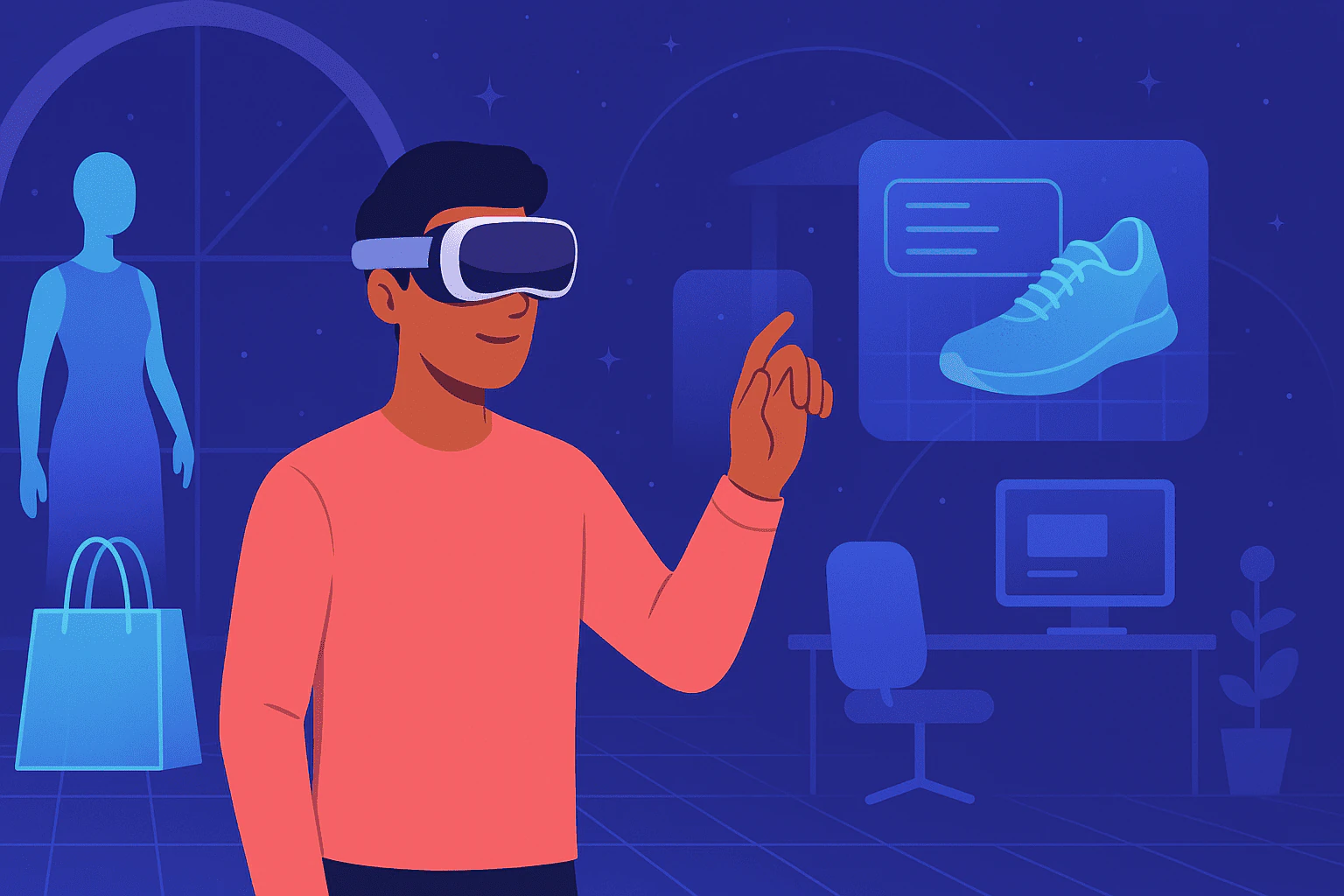Shopping in a virtual space while wearing a headset
