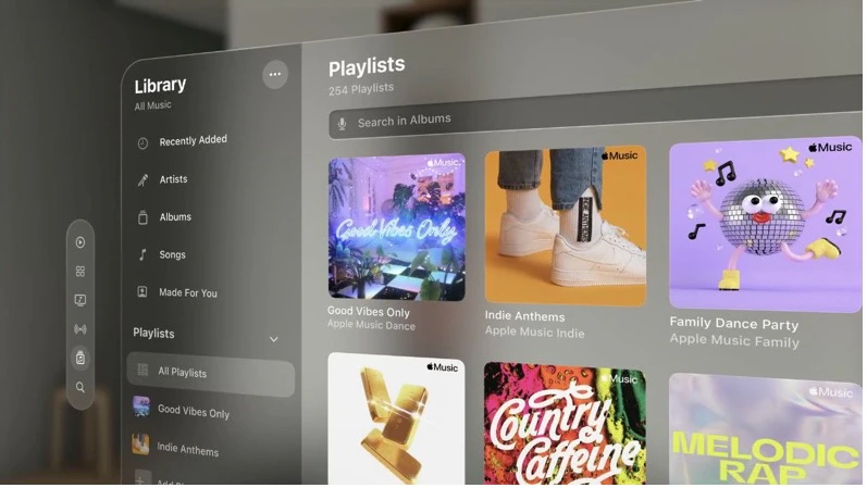 The visionOS home view, app icons floating in a room