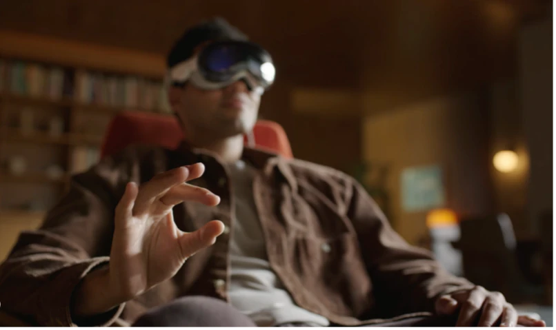 A person wearing an Apple Vision Pro headset