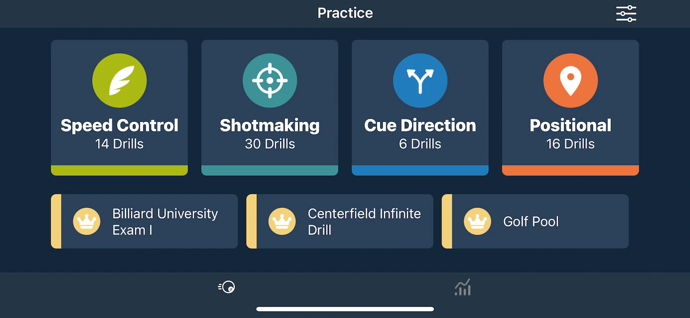 DrillRoom's practice screen listing drill categories
