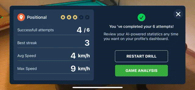DrillRoom's game analysis screen, showing shot statistics